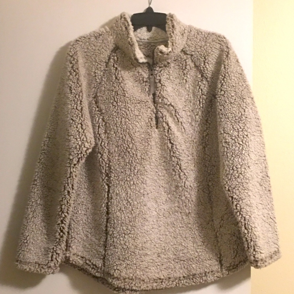Faux Sherpa Pull Over Too with 3/4 Zipper